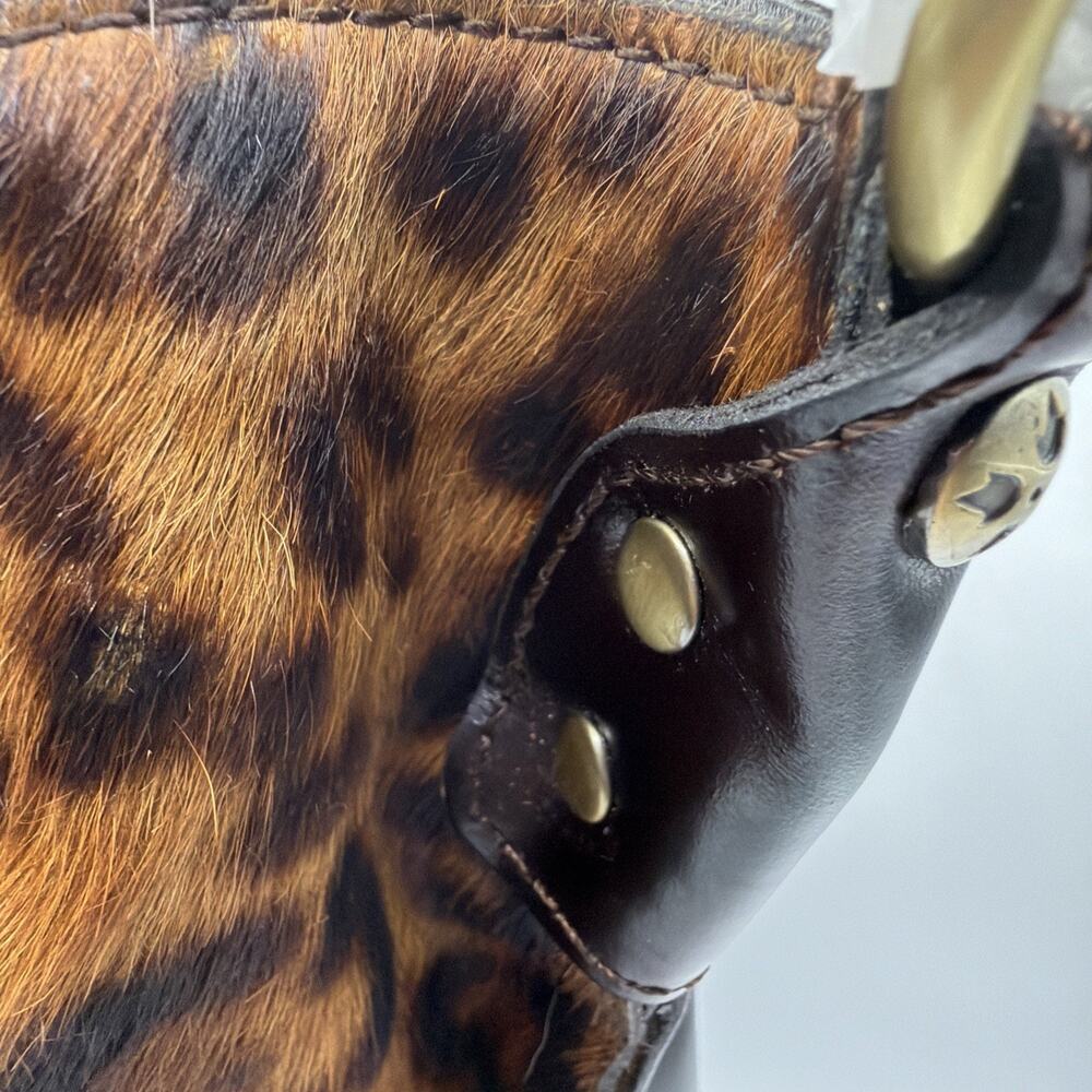 BNWOT Patricia Nash Torresina Tobacco Brown Leopard Calf Hair Bucket Tote Bag - Picture 13 of 16